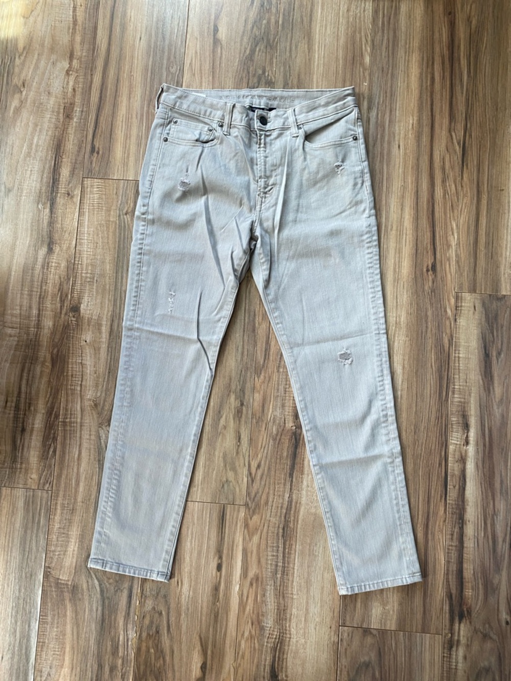 American Eagle men’s Airflex + Skinny fit distressed tan jeans